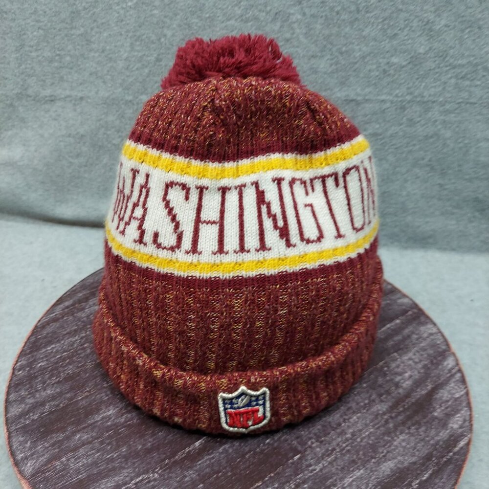 Washington Redskins Burgundy & Gold Pom Knit Beanie With‎ NFL Logo By New Era